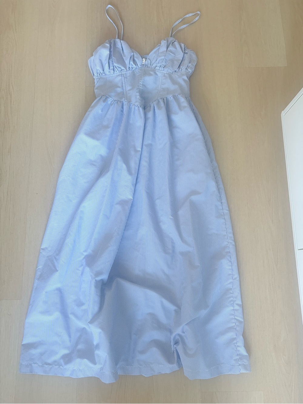 Womans Blue Maxi Dress with Smocked Bodice pinstripe - Picture 2 of 6